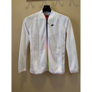 Women's Nike White Mesh Bomber Jacket XS with Pink Trim